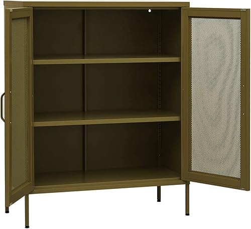 Miniatura 5 de Gabinete de almacenamiento verde oliva 31.5 x 13.8 x 40 pulgadas de acero para entrada, aparador, pasillo, muebles, aparador 336171