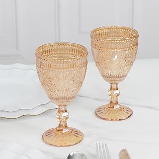 Efavormart 6-Pack 11oz Amber Gold Vintage Embossed Glass Goblets, Warm T...