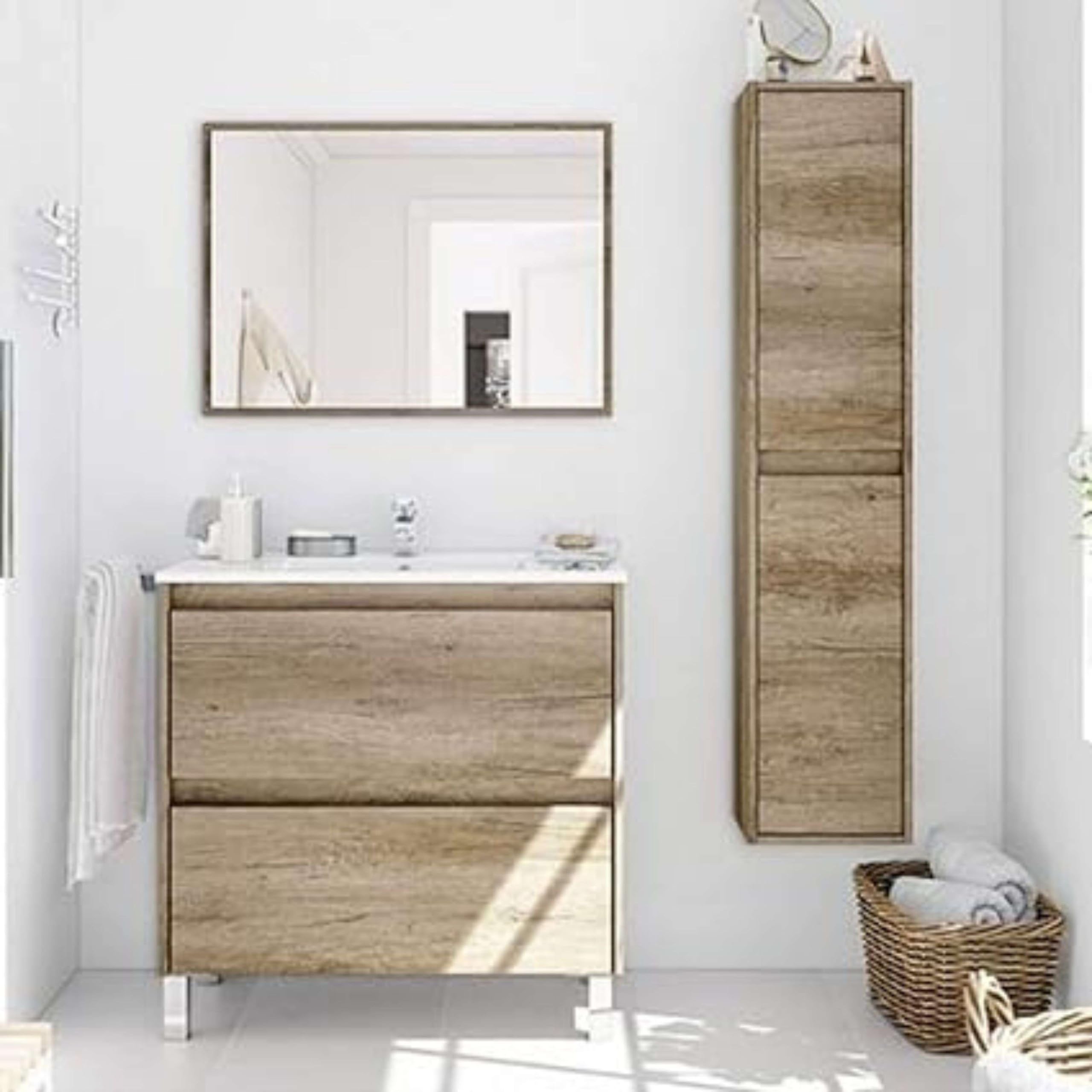 ARKITMOBEL 305040H Dakota Meuble de Salle de Bain avec Deux tiroirs et Miroir 80 x 80 x 45 cm Couleur Nordique