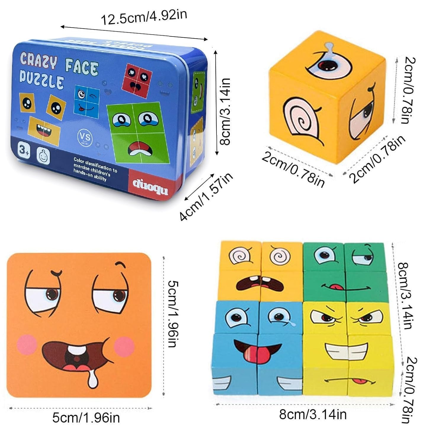 Amitasha Face Change Rubika Cube Game Brain Teaser Wooden Puzzle Educational Toy Cards for Kids and Adult Expressions Matching Emoji Face Changing Blocks - Image 6 thumbnail