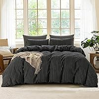 Vista 12 de Juego de funda de edredón a rayas tamaño Full 3 piezas 100% algodón lavado con textura parecida al lino natural arrugado cómodo transpirable
