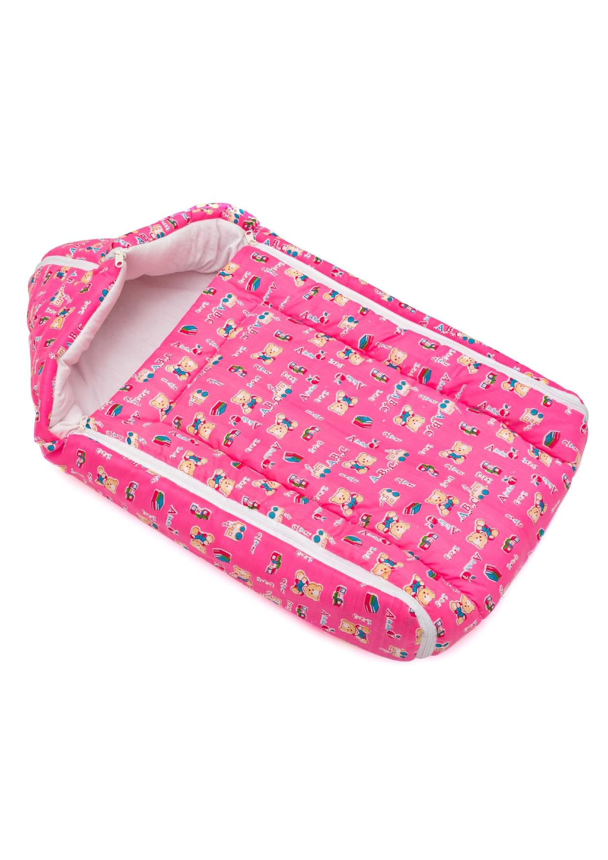 ABONY PRINTS Soft Cotton Sleeping Bag for Babies, Toddlers, and Infants, with Zipper Closure, Floral, Teddy bear, Pooh Print (Pink_Bear)