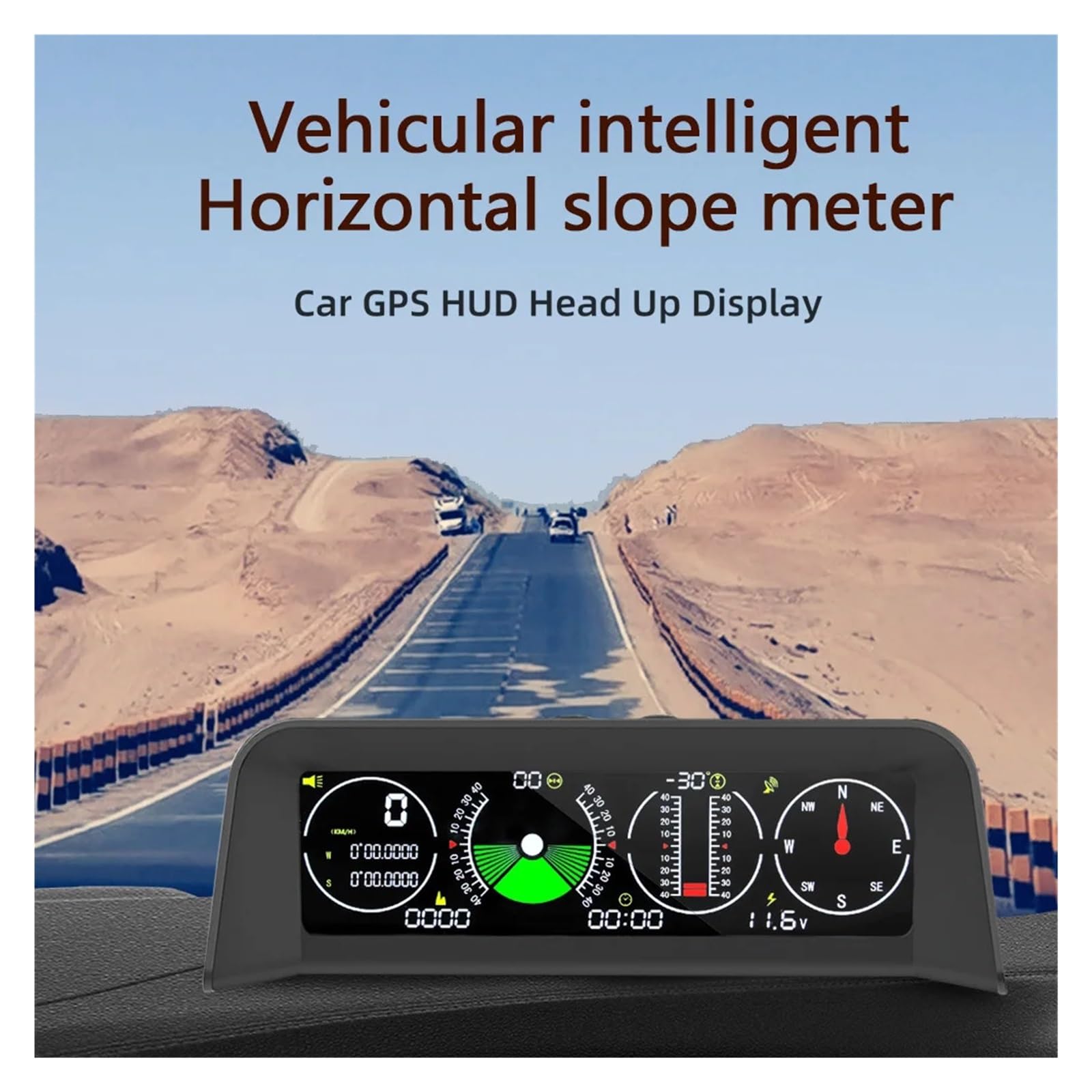 Pantalla Frontal De Coche X90, Inclinómetro De Brújula For Coche, Velocidad GPS 4 En 1, Medidor De Pendiente PMH KMH Con Alarma De Exceso De Velocidad For Todos Los Vehículos para todos los vehículos