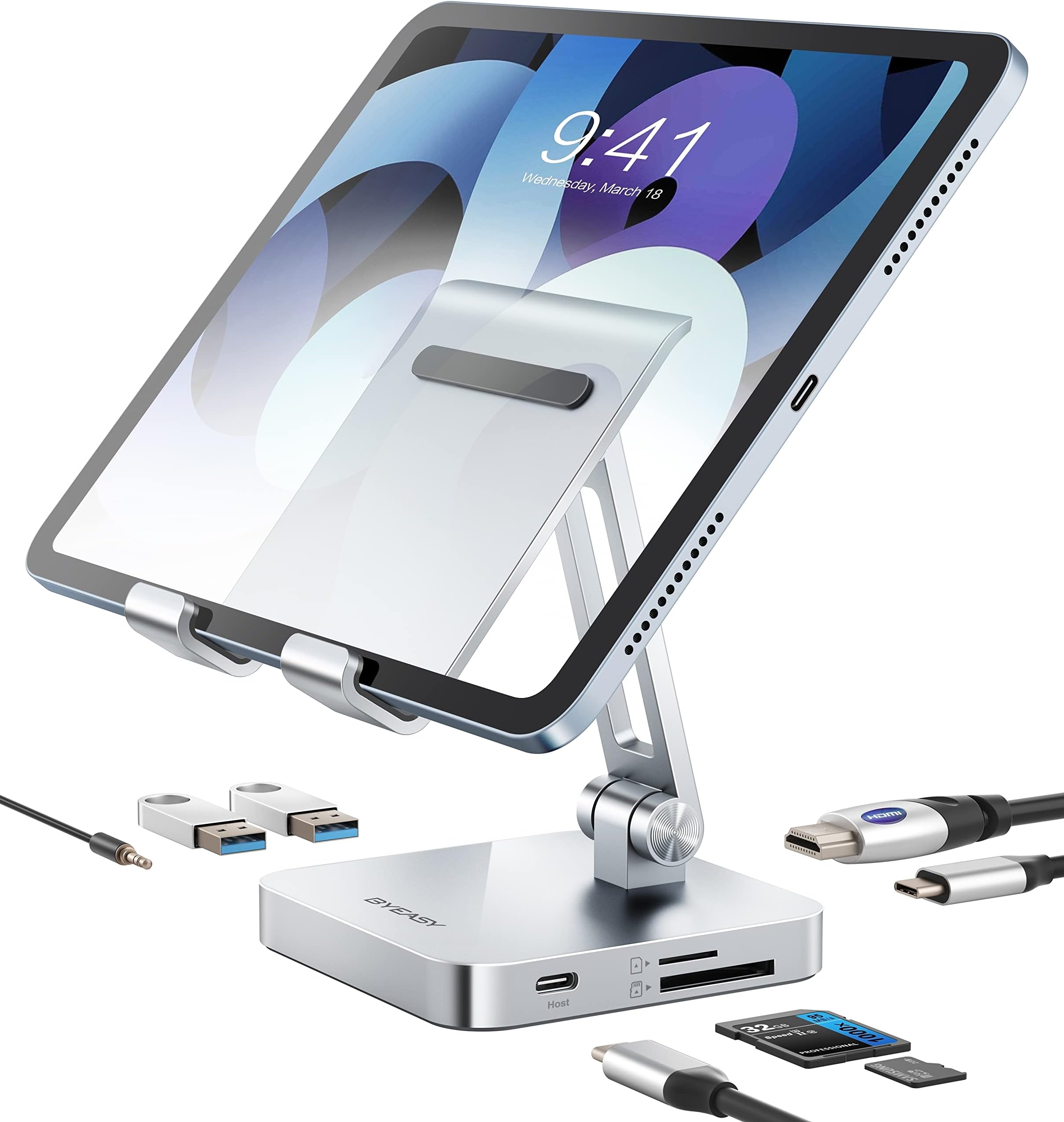 BYEASYUSB C Hub Docking Station Foldable 7in1 USB C Dock with 4K HDMI, PD charging, SD / TF card reader, 2 USB 3.0, 3.5mm headset jack for iPad Pro Macbook Notebook Tablet Cellphone Samsung Huawei