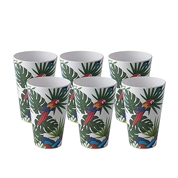 100% Pure Melamine 5Inch Light Weight Drinking Glass Set for Water, Juice and Cocktails - (Set of 6, Blue Parrot)