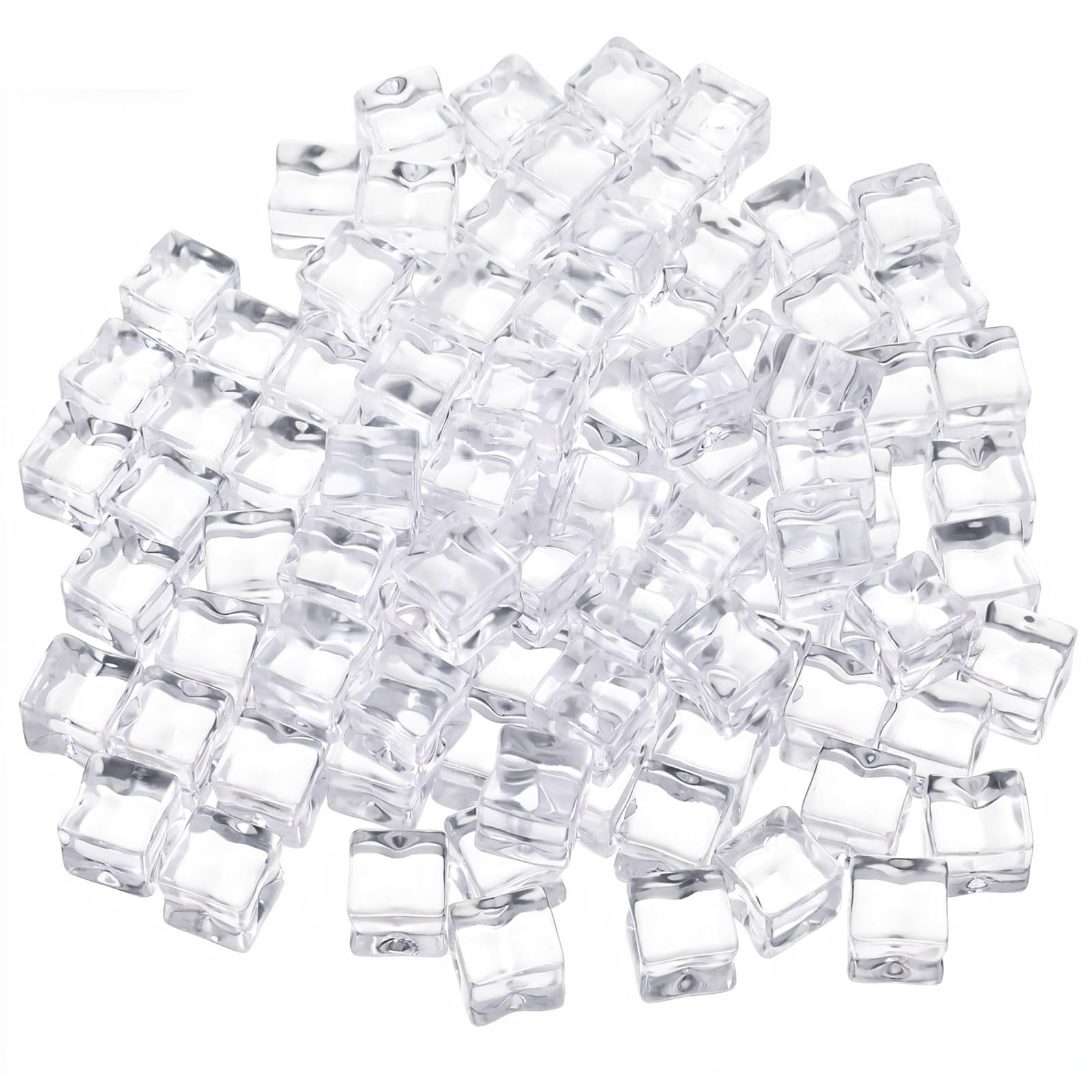 100 PCS Plastic Ice Cubes, 12mm Small Fake Ice, Reusable Clear Cubes for Drinks Frozen Cold Drink