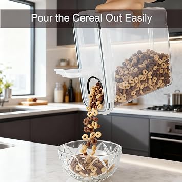 Cereal Storage Containers 4PCS 4L with Airtight Flip-Top Lids | BPA-Free Clear Plastic, Dry Food Organisation for Cereal, Pasta, Flour, Rice, Kitchen Cabinets, Pantry Shelves and Home Use