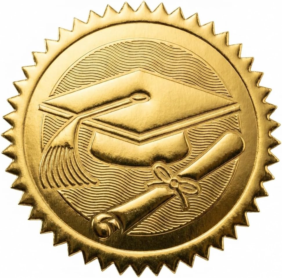 PaperDirect Embossed Graduation Cap & Diploma Gold Certificate Seals, 102 Pack