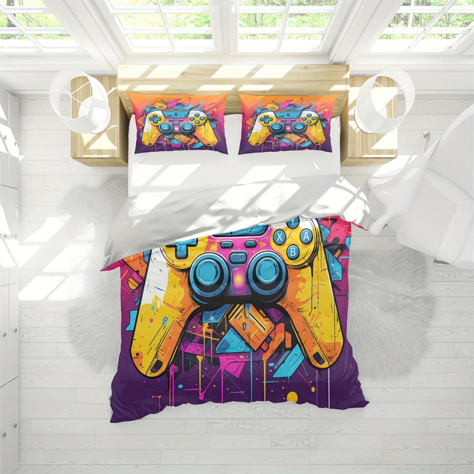 Housse de couette contrôleur de jeu rouge pour lit d'ado gaming
