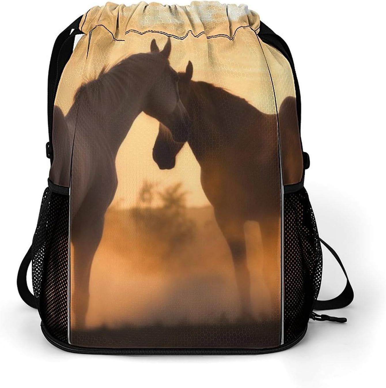 Sports Drawstring Backpack Horses in Love Lightweight Backpack Dry And Wet Separation Large Capacity