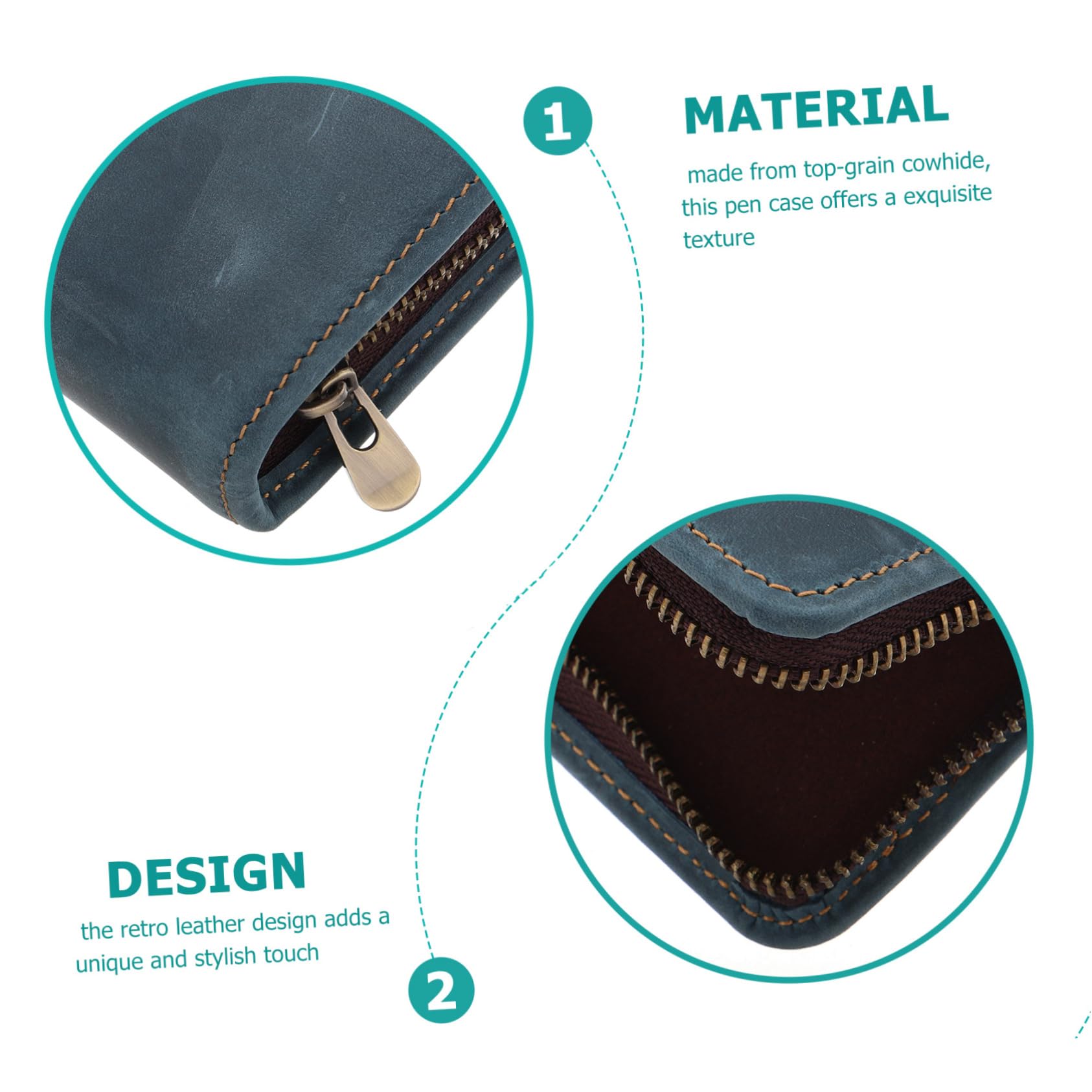 Sewroro Estuche de Cuero para Lápices Organizador de Bolígrafos con Diseño Retro Bolsa de Piel para Oficina Escuela y Color Azul
