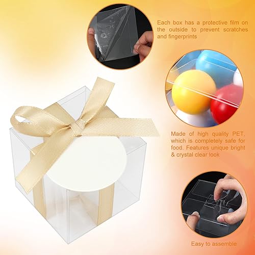 Miniatura 4 de COTOPHER 60 cajas transparentes para regalos, cajas de regalo transparentes de 3 x 3 x 3 pulgadas, cajas de regalo de material para mascotas, cajas