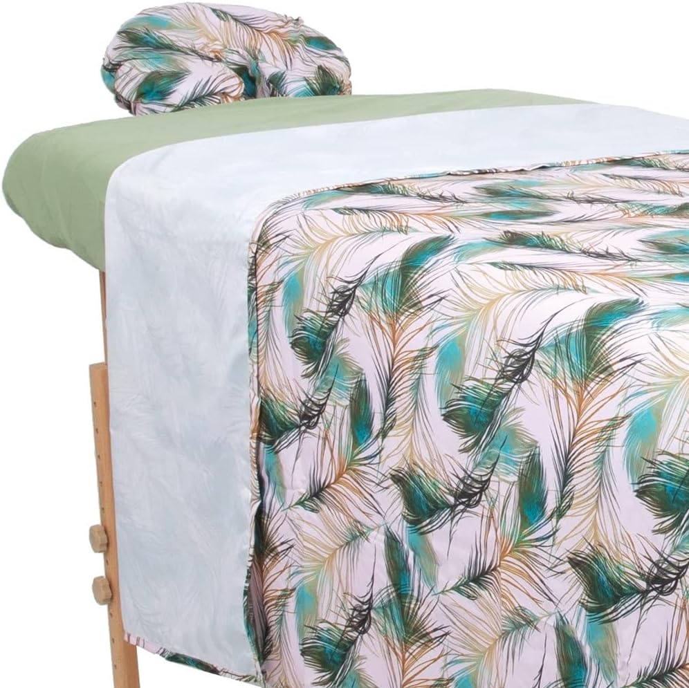 ForPro Premium Designer Microfiber 3-Piece Massage Sheet Set, Green Whisp with Sage Fitted Sheet