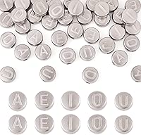 KISSITTY 40pcs Metal Letter Beads 7mm Flat Round 304 Stainless Steel Vowel Alphabet Initial A E I O U Spacer Beads for DIY Necklaces Earrings Bracelets Jewelry Crafts Making