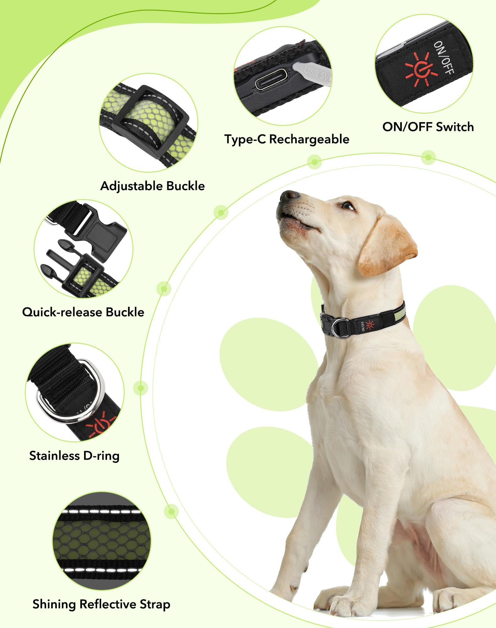 Weesiber Light Up Dog Collar, Flashing LED Dog Collar Rechargeable, Reflective Pet Collar - Image 2