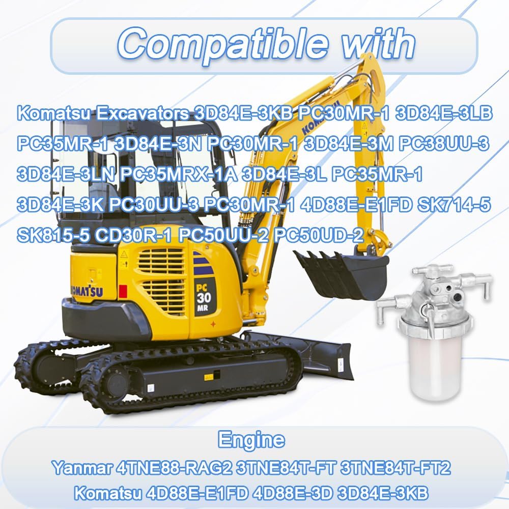 129612-55620 YM129612-55620 Fuel Filter Compatible with 4TNE88-RAG2 3TNE84T-FT 3TNE84T-FT2 Yanmar Engine 4D88E-E1FD 4D88E-3D 3D84E-3KB Komatsu Engine Replace129100-55621 YMR001099