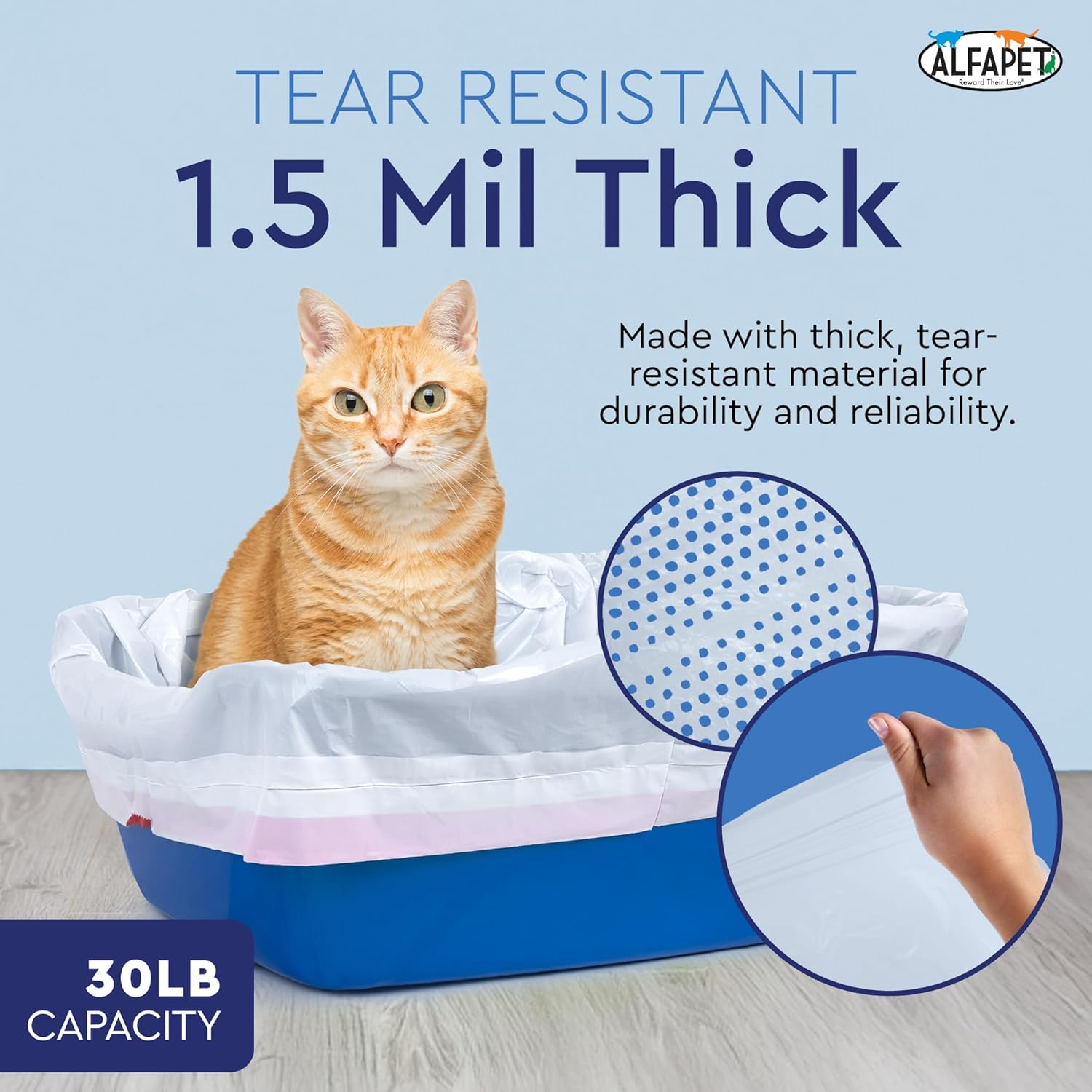 Alfapet Self Sifting Cat Litter Box Liners, Set of 42, Flat Bottom, Reinforced, XL Design for Large Trays, 13 Gallons