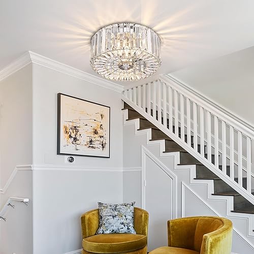 Miniatura 2 de Lámpara de Techo Empotrada Redonda de Cristal de 11", Moderna Luminaria de Techo Pegada al Techo, Luces de Techo Cromadas de 2 Luces para Pasillo,