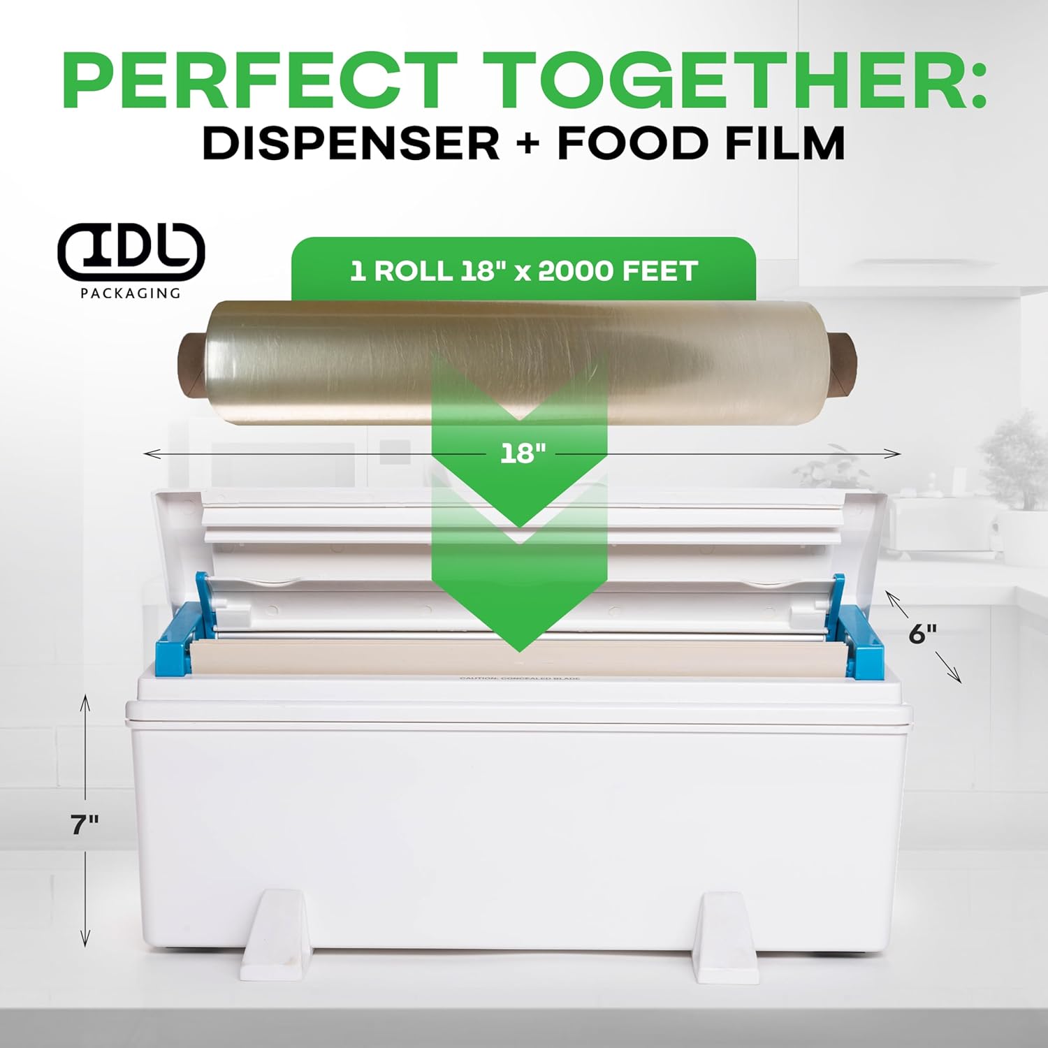 IDL Packaging 18" x 2000' Food Wrap Film Roll, 3" Core - USA-Made Clear Plastic Cling Film, BPA Free – Durable, Safe Food-Grade Wrap for Storing & Packing Food