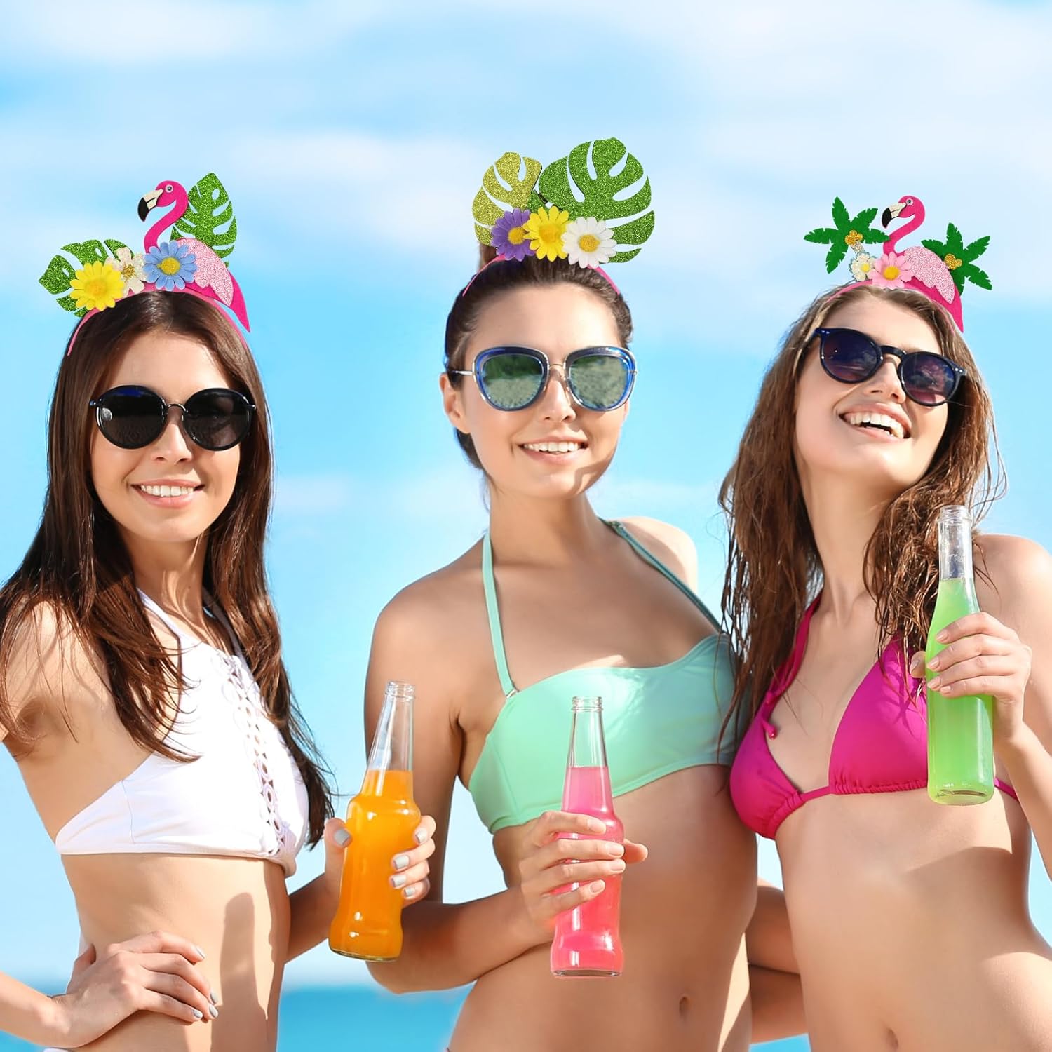 AIUPUOC Hawaiian Headband Flamingo Flower Headpiece Summer Accessories for Women Tropical Beach Hawaii Party Floral Leaves - Image 5