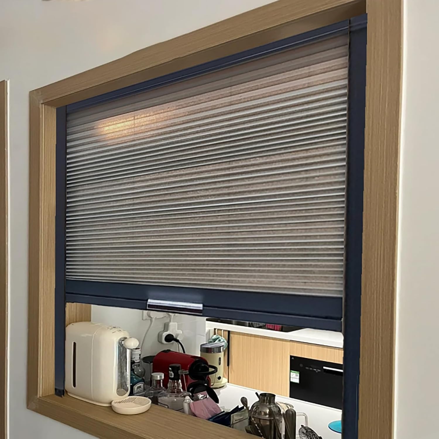 Portable Folding Push-Pull Door Nonwovens with Aluminium Frame, Invisible Waterproof Kitchen Serving Window Partition Doors for Home/RVs/Counters - Easy Install(45 x 35 in)