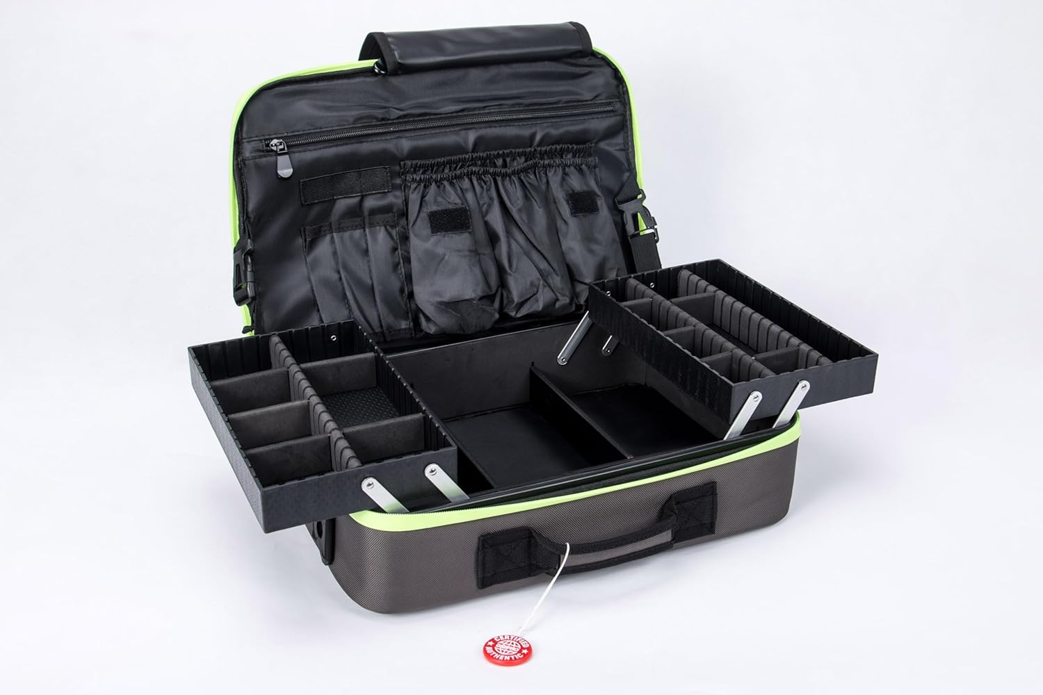 G&BPRO Crossbody Briefcase with Extending Tray System | All-in-one Mobile Workstation Travel Bag (Gray With Green Zipper)