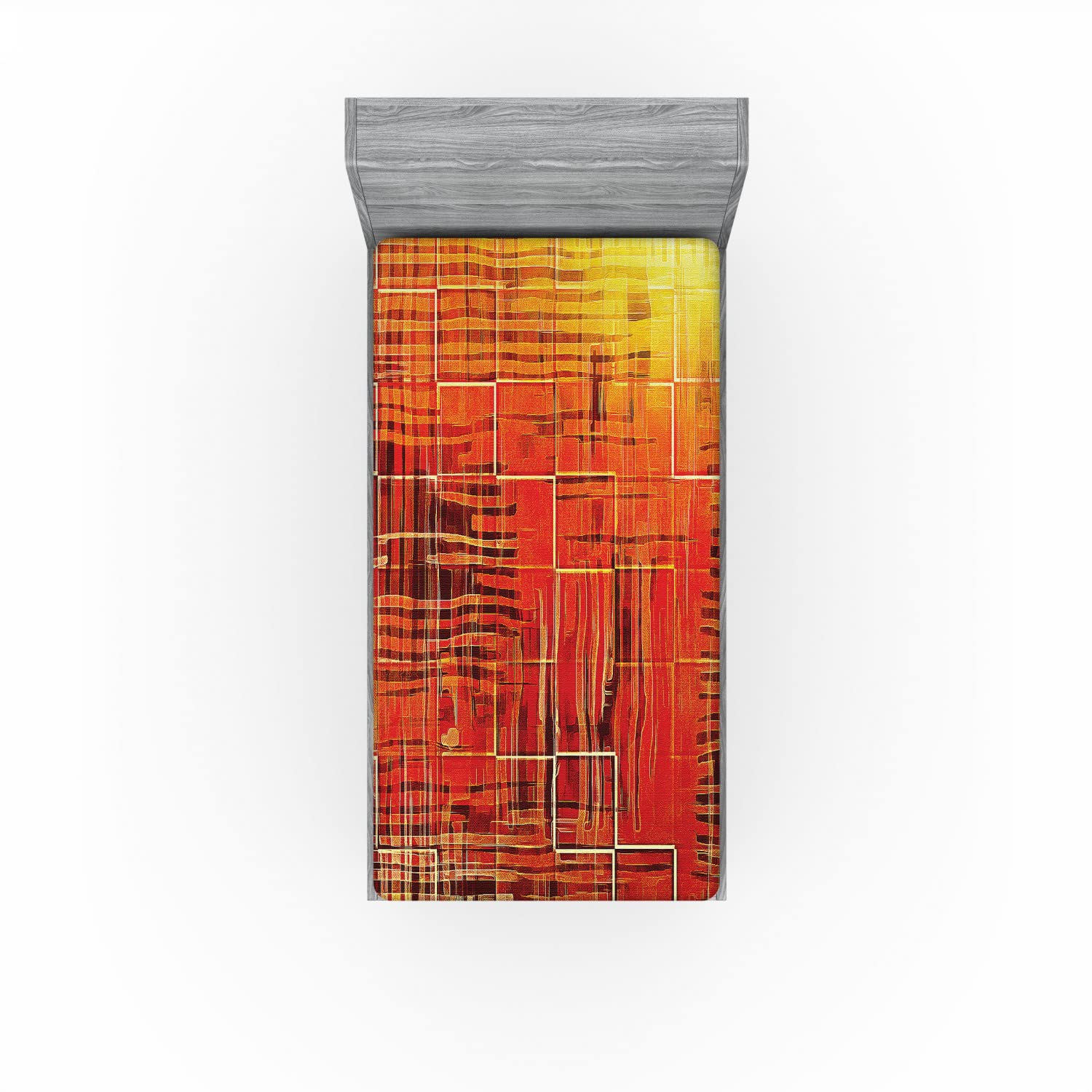 Ambesonne Orange 2 Pack Fitted Sheet, Grunge Retro Mosaic, Bed Cover All-Round Elastic Deep Pockets 2 Pieces, Package Contains 2 Twin Size Fitted Sheets, Marigold Yellow