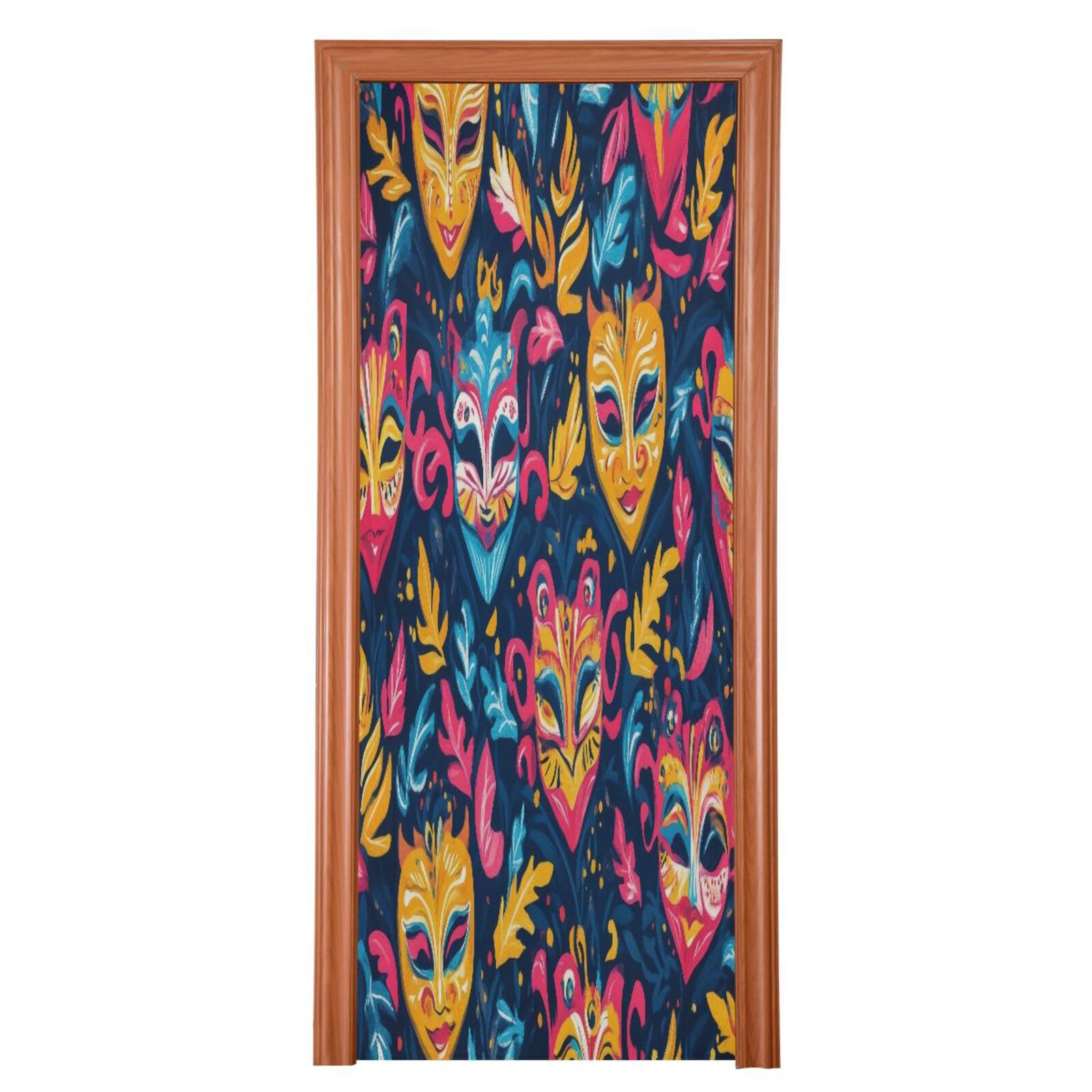 FLildon Mardi Gras Carnival Mask Pattern Door Cover Decoration, Party Accessory Porch Decor for Festive Ornament Room Door Covers 32 x 79 Inch