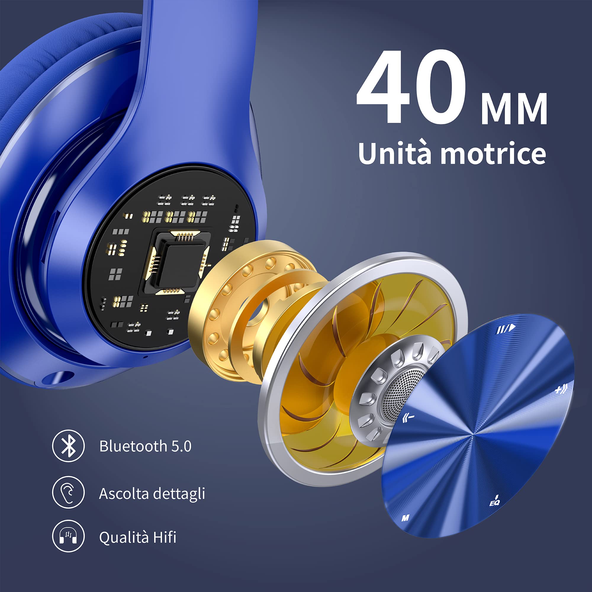 Cuffie Bluetooth Over-ear Con 60 Ore Di Autonomia - 6 Modalità EQ, Microfono, Pieghevoli - Foto 8