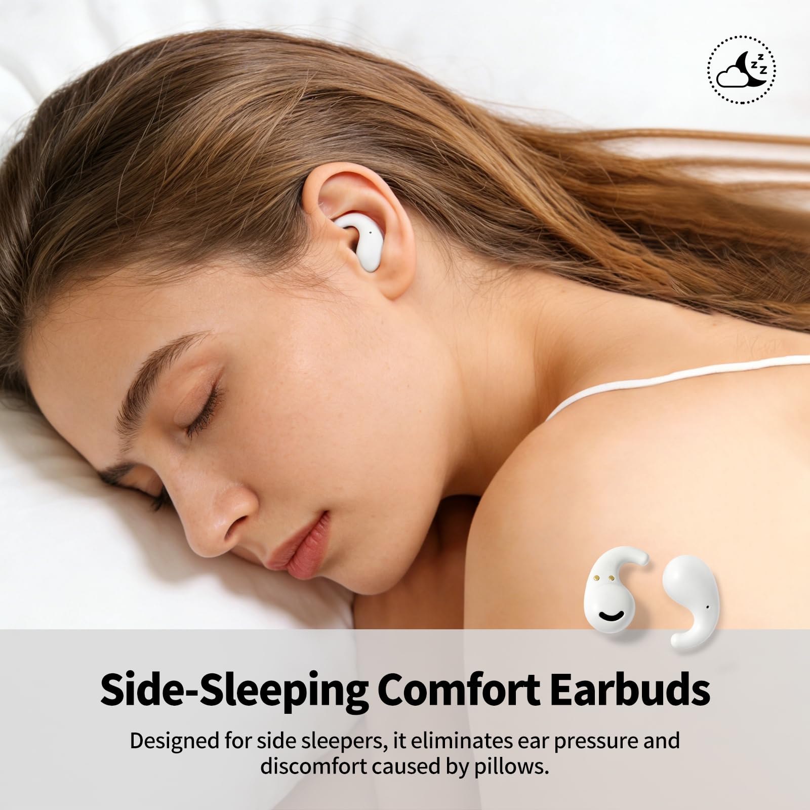 Tapones para los oídos para dormir. Mini auriculares invisibles inalámbricos Bluetooth 5.4 tipo miniatura con cancelación de ruido para oídos pequeños, adecuados para uso en sueño (blanco)