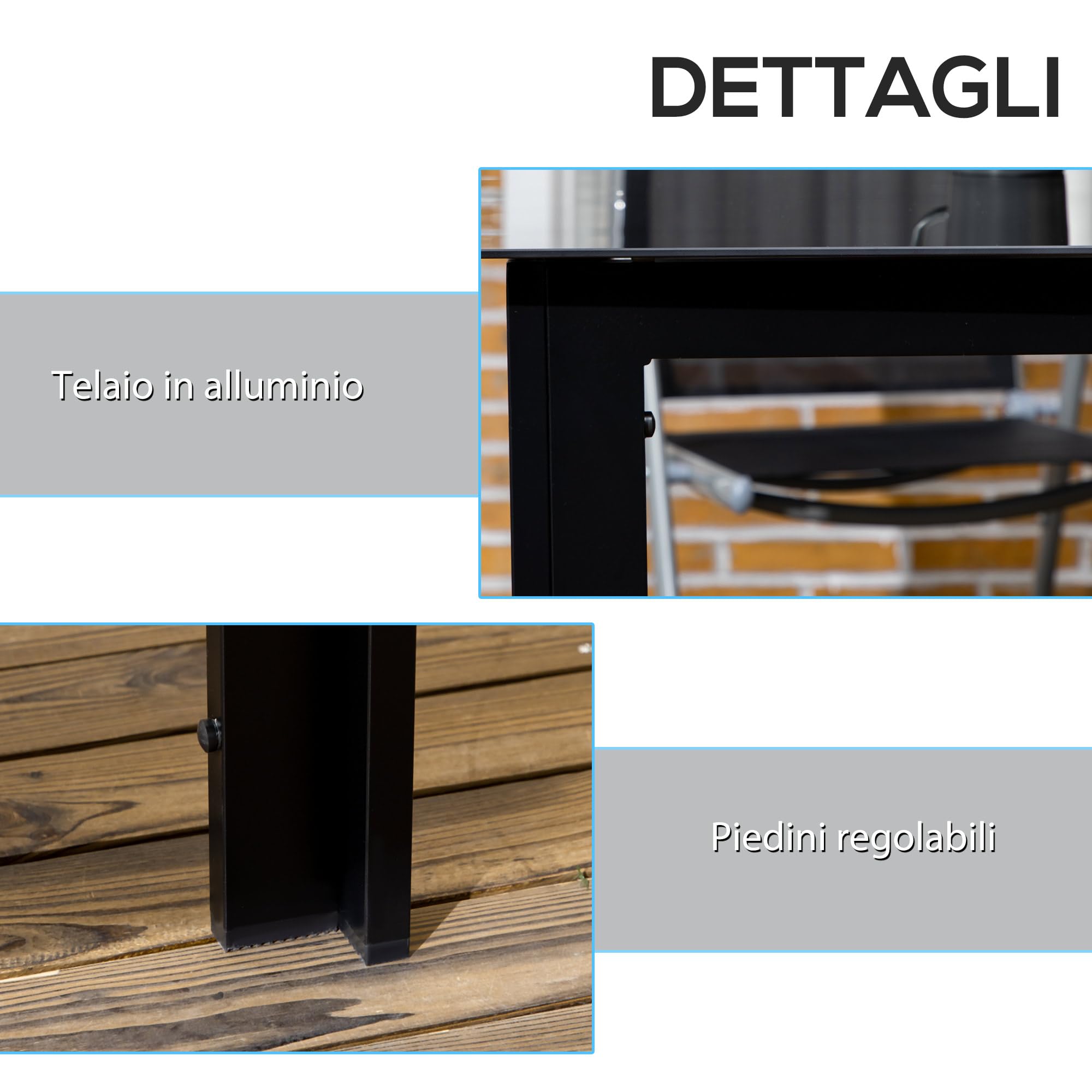 Outsunny Tavolo da Giardino con Piano in Vetro Temperato 150x90 cm per 6 Persone, Tavola da Pranzo da Esterno Rettangolare in Alluminio, per Patio, Terrazzo, Balcone, Nero