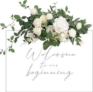 Ling's moment Wedding Floral Swag Welcome Sign, White Sage Green