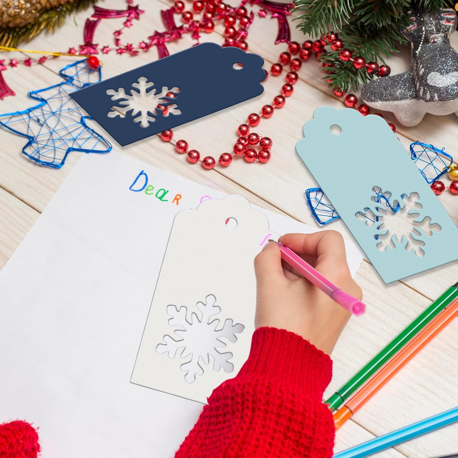 Whaline 120Pcs Winter Paper Gift Tags Blue Snowflake Present Tags with 98Ft Twine Rope Xmas Kraft Paper Hanging Label Name Tags for Gift Party Favor Wrapping Decoration - Image 5