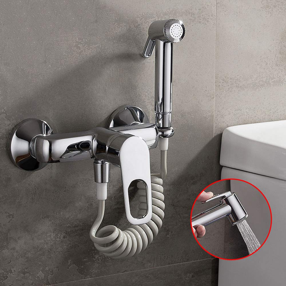 HLTYGWX Kit de rociador de bidé de Mano con Agua fría y Caliente montado en la Pared, Grifo portátil Cromado para Lavadora de pañales, Grifo de Ducha de baño de latón para higiene Personal, Limpieza