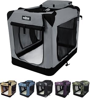 EliteField 3-Door Soft Folding Dog Crate 36x24x28 Light Gray - Portable with Fleece Bed, Carry Bag & 2-Year Warranty