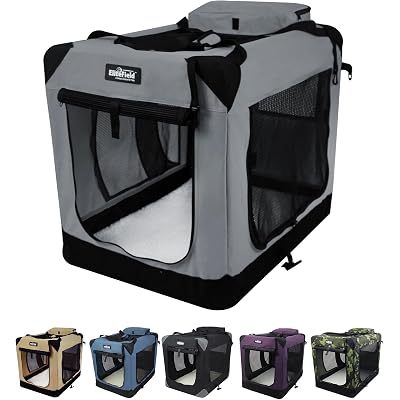 EliteField 3-Door Folding Soft Dog Crate with Carrying Bag and Fleece Bed (2 Year Warranty), Indoor & Outdoor Pet Home (36" L x 24" W x 28" H, Light Gray)
