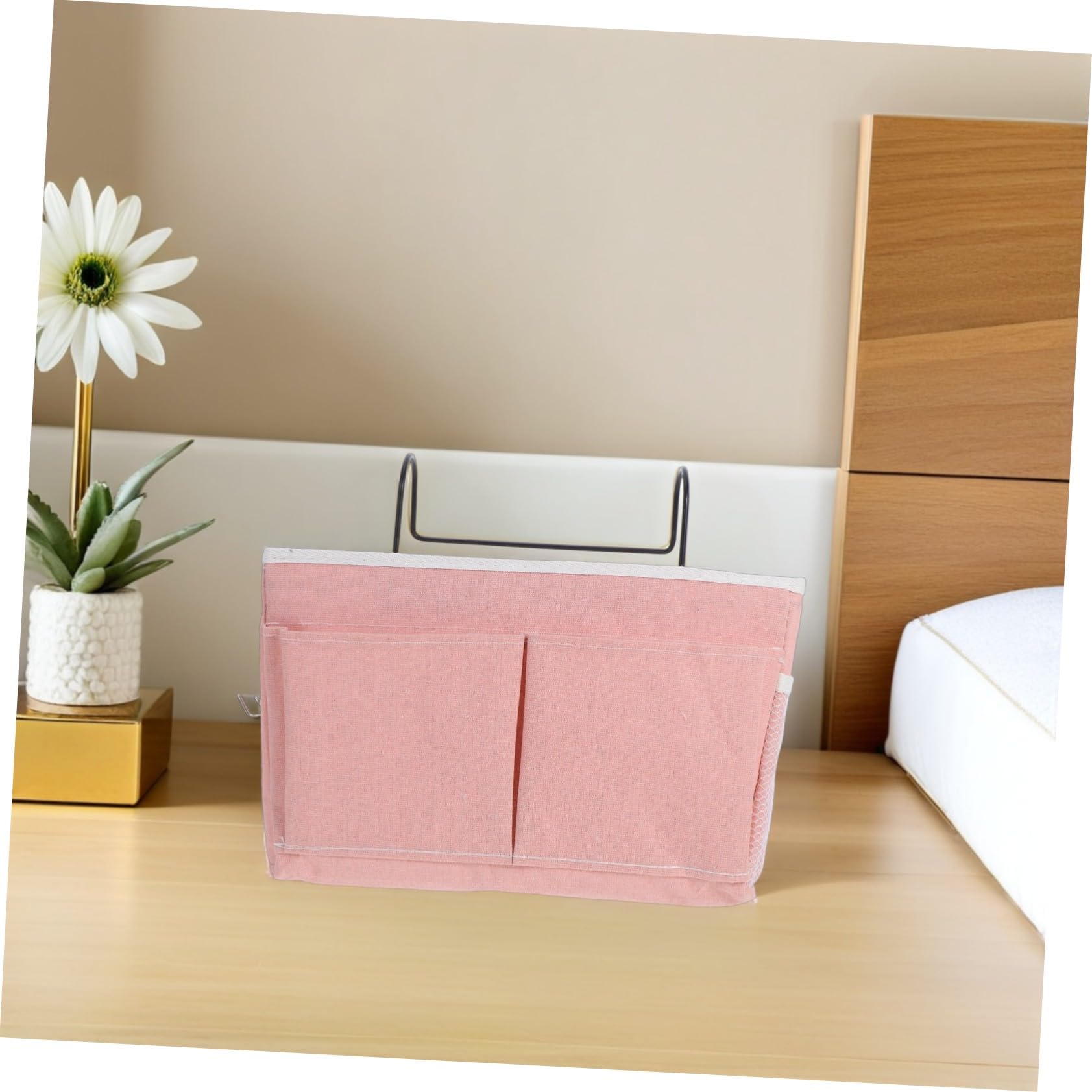 2 pezzi Borsa Portaoggetti da Appendere al Comodino in Tessuto con Tasche Multiple per Camera da Letto e Dormitorio Organizer Sospeso per Libri Riviste ed Essenziali da Rosa