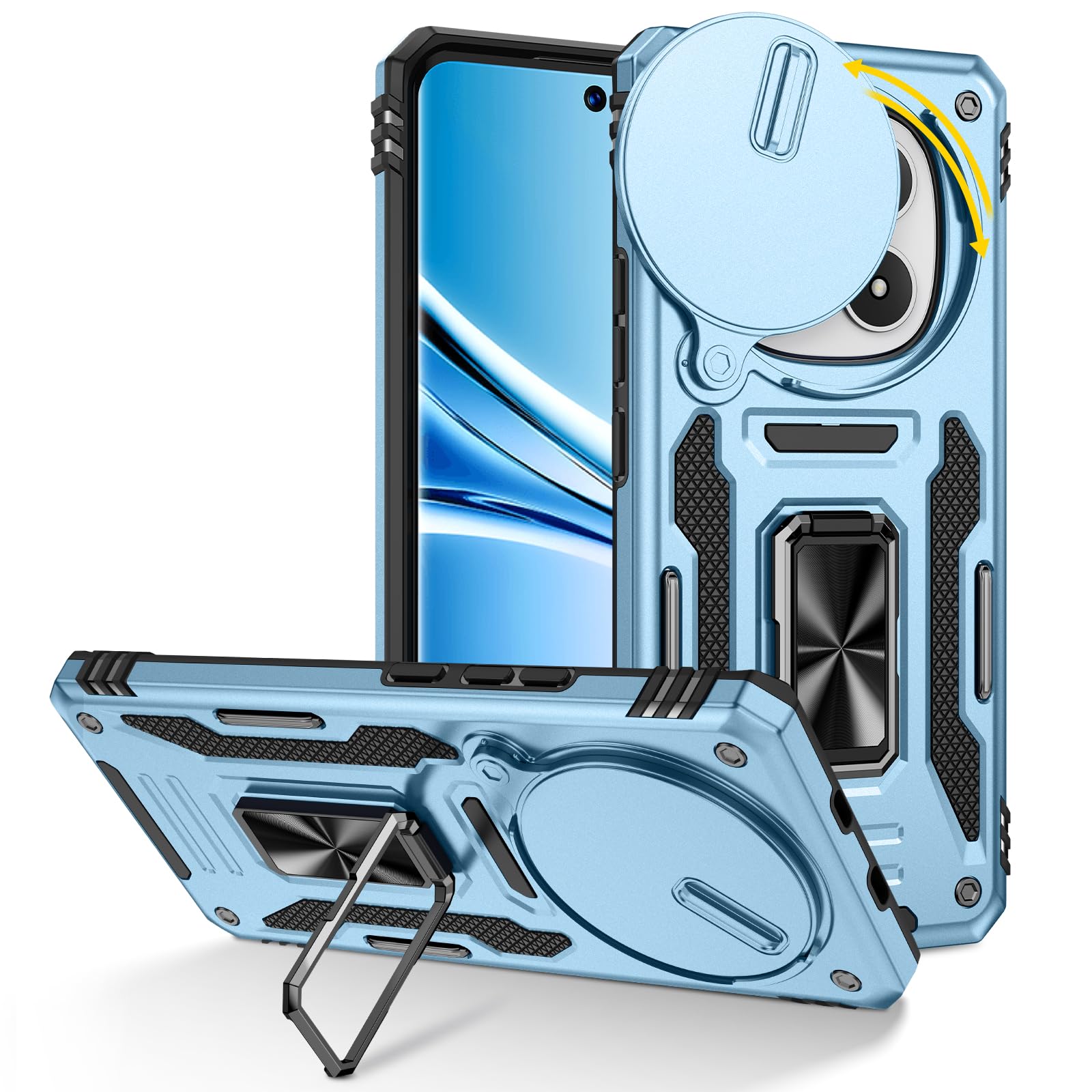 Doeshine Hülle für Xiaomi Redmi Note 13 4G, Handyhülle mit 2 Stück Displayschutzfolie & Kameraschutz, Rotate Ring Ständer, Robust Fallschutz Outdoor Militär Schutzhülle für Redmi Note 13