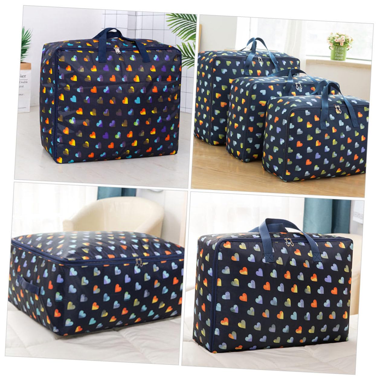 Ciieeo 3 STÜCKE Teiliges Aufbewahrungsbeutel Oxford Strapazierfähige Große Packtaschen für Kleidung und Bettdecken Liebeherz Muster für Zuhause Umzug Studentenwohnheim