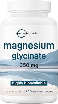 Micro Ingredients Magnesium Glycinate 350mg Per Serving, 240 Veggie Capsules | Potent Elemental Form, 100% Chelated, Highly Bioavailable | Healthy Muscle, Bones, Mood Support Supplement | Non-GMO