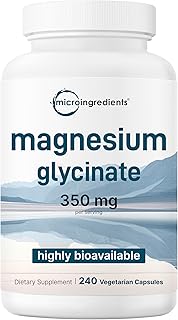 Micro Ingredients Magnesium Glycinate 350mg Per Serving, 240 Veggie Capsules | Potent Elemental Form, 100% Chelated, Highly Bioavailable | Healthy Muscle, Bones, & Mood Support Supplement | Non-GMO