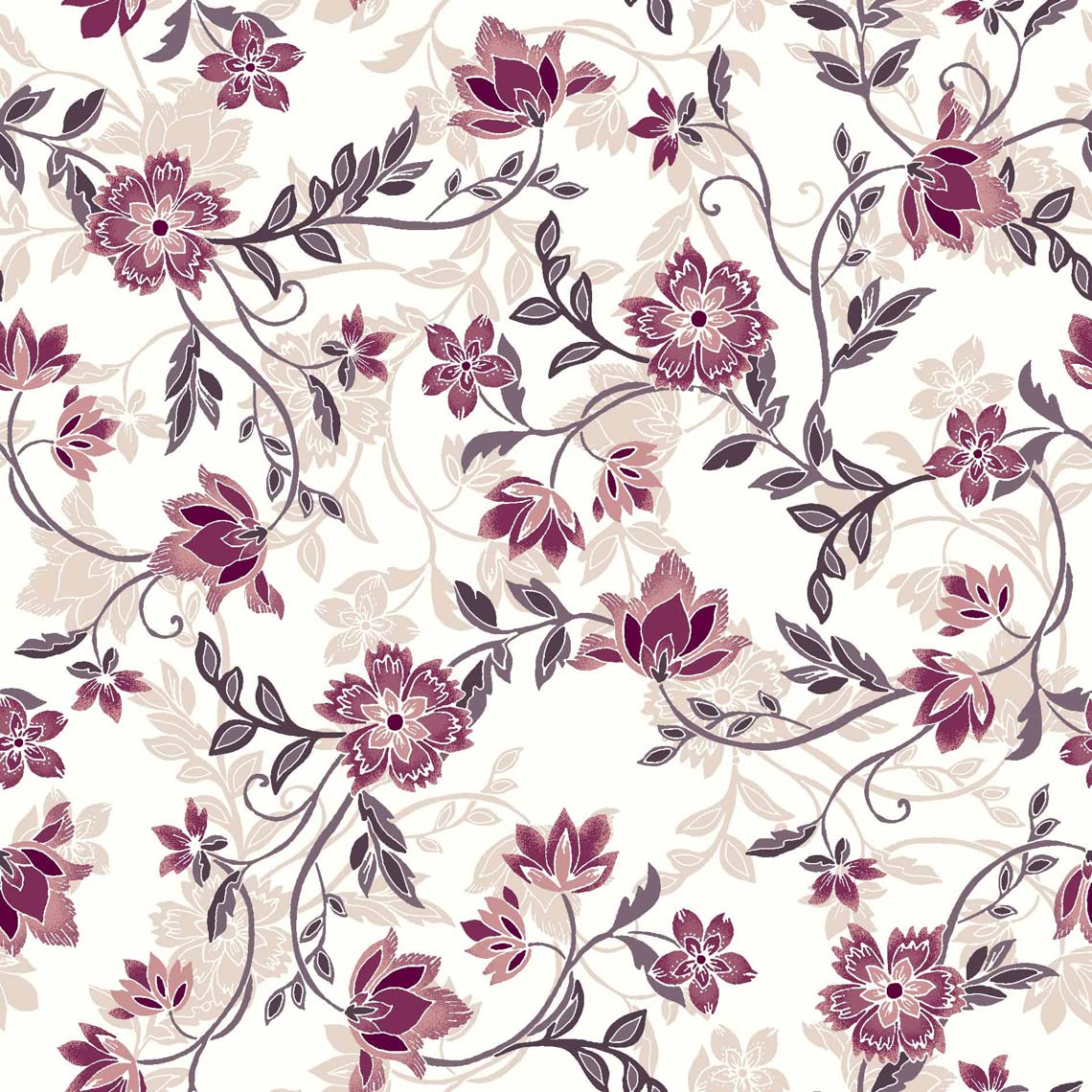 Texco Inc Floral/Ethnic Prints Hi Multi Chiffon Polyester/Lightweight Stretch, Maternity, Decoration, Woven, Apparel, DIY Fabric, Off White Marsala 5 Yards