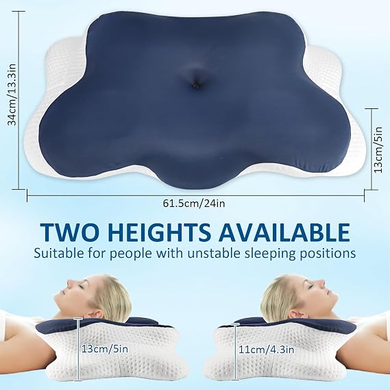 Memory Foam Pillows, Ergonomic Pillow Orthopedic Neck Support Pillow Removable Washable Pillowcase for Side Sleepers, Back, Neck Shoulder Pain Relief (navy blue)