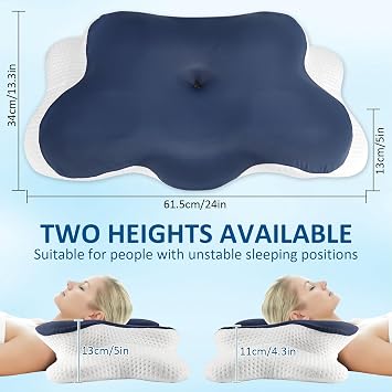 Memory Foam Pillows, Ergonomic Pillow Orthopedic Neck Support Pillow Removable Washable Pillowcase for Side Sleepers, Back, Neck Shoulder Pain Relief (navy blue)
