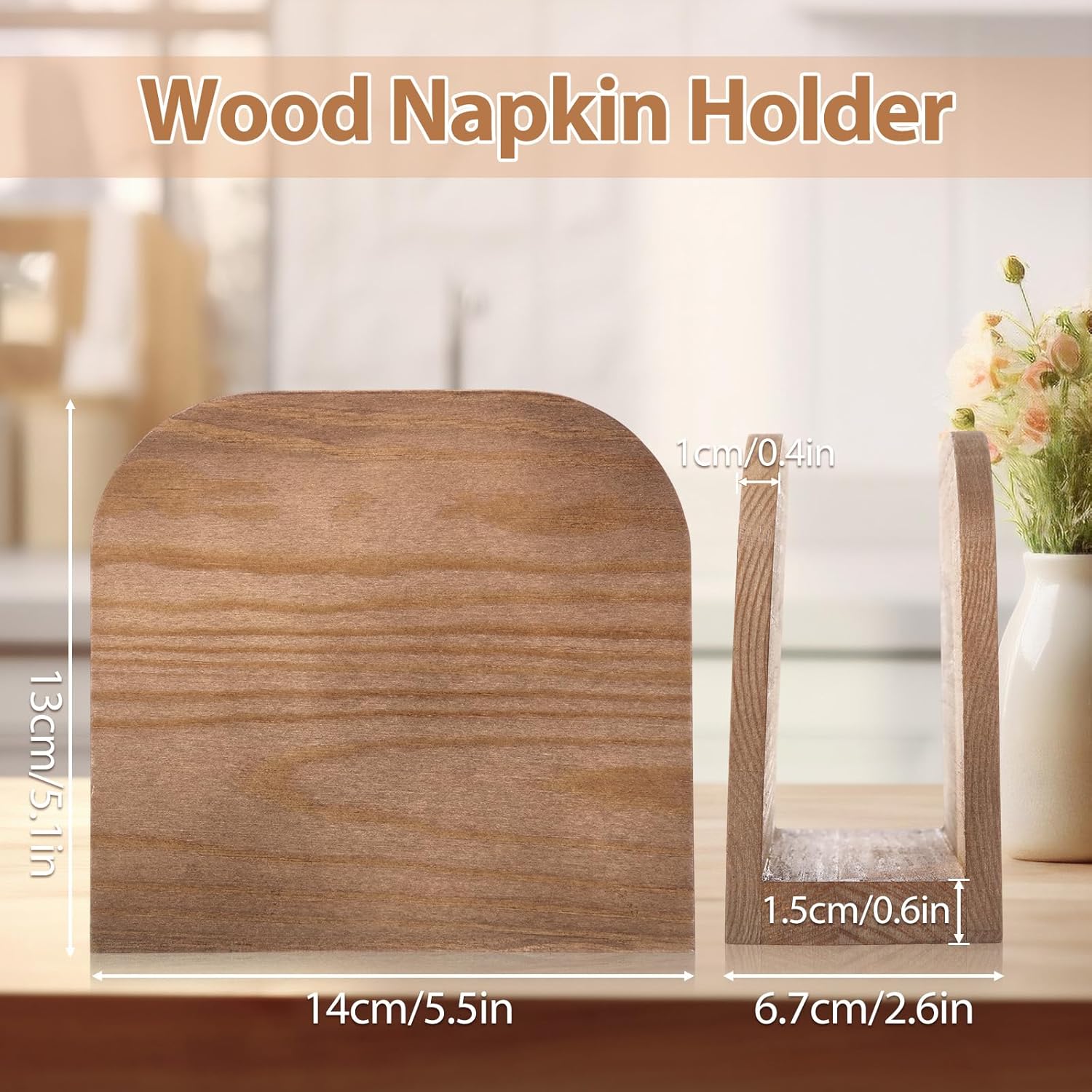 Colingmill 4 Pcs Wood Napkin Holder for Table Upright Paper Napkin Storage Rustic Tissue Dispenser Dispensers for Kitchen Dining Room Table Decor