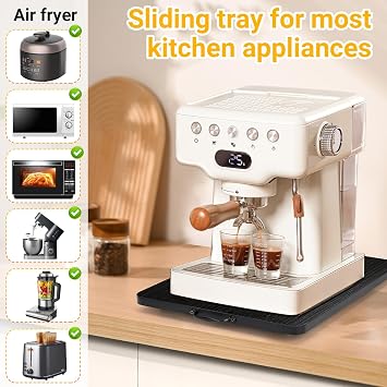 Sliding Tray for Coffee Maker, 360 Rotating Appliance Slider for Kitchen Appliances, Wooden Sliding Tray Suitable for Kitchen Countertops and Kitchen Appliances(Black, Large)