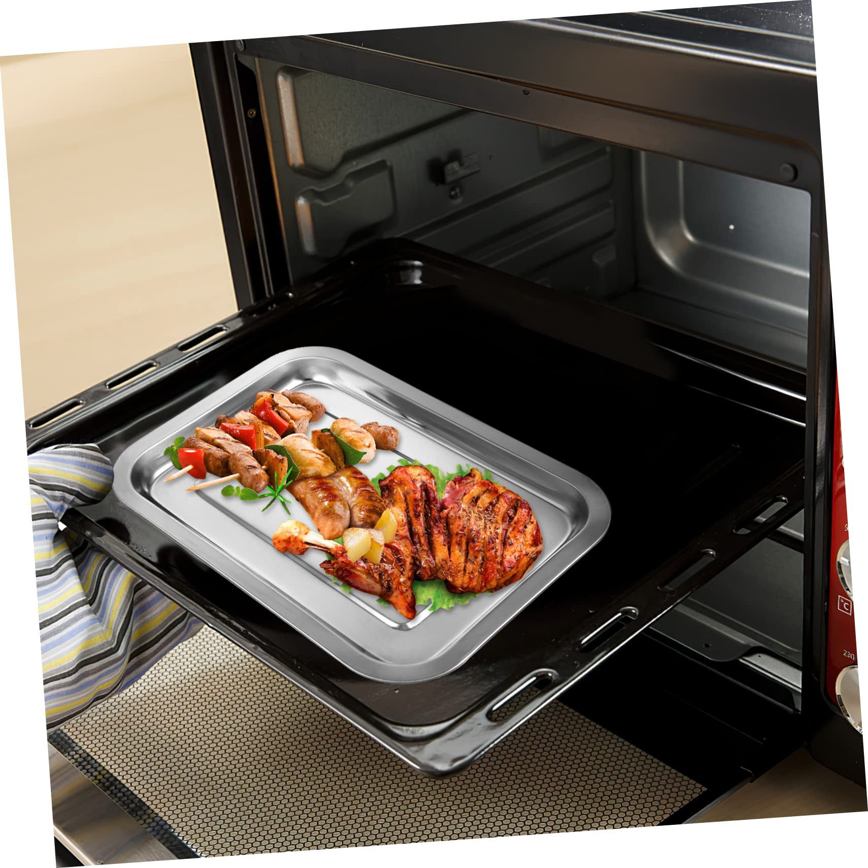 10 Stück Silberne Backbleche aus 201 Edelstahl Antihaftbeschichtet und Wiederverwendbar 0,6mm für Backofen Grill und Picknick