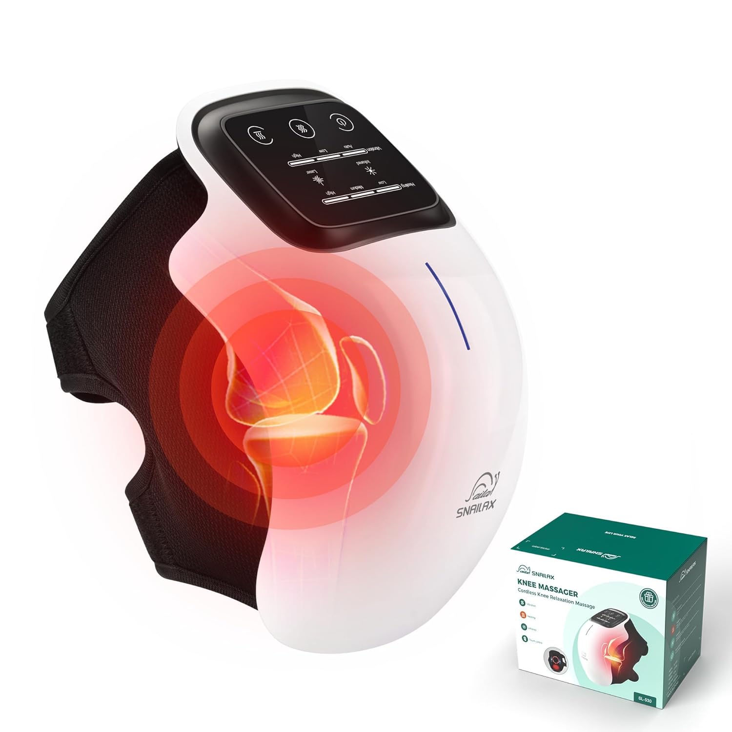 Snailax Cordless Knee Massager with Heat, 3 Vibration Modes & 3 Heating Levels, Knee Brace Wrap, Gifts