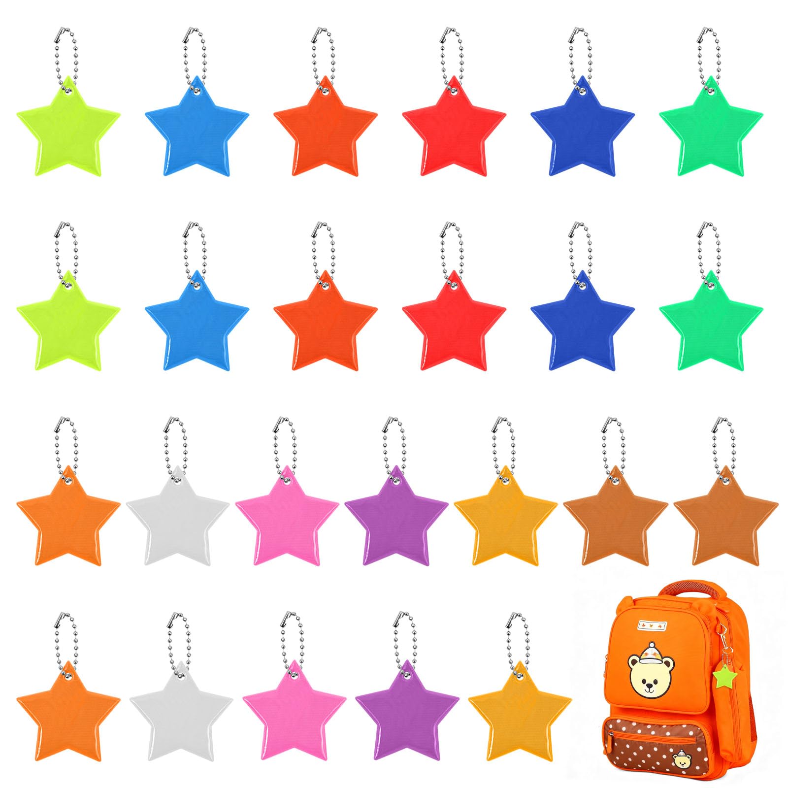 Ciondolo Riflettente 24 Pezzi Portachiavi Sicurezza Stella Borsa Zaino