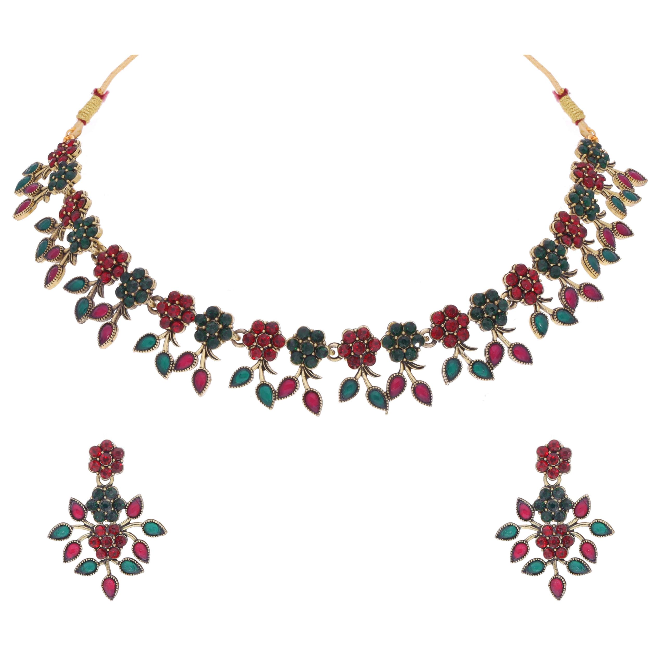 Brado JewelleryBrado Special Exquisite White & Black AD Studded Gold Plated Choker Necklace Set & Pair Of Earring Set